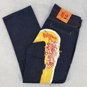 Evisu Osaka Japan Men Raw Denim Jeans Size 30 Dark Wash Wave Graphic Japan Made